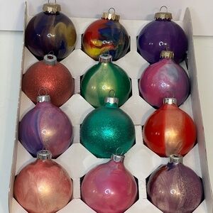Vintage Swirl Multicolour Tie Dye Christmas Ornaments Made In U.S.A
